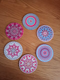 Boho Gift for Her – Pink Mandala Wooden Coaster Set of 6 | Quirky Home Décor