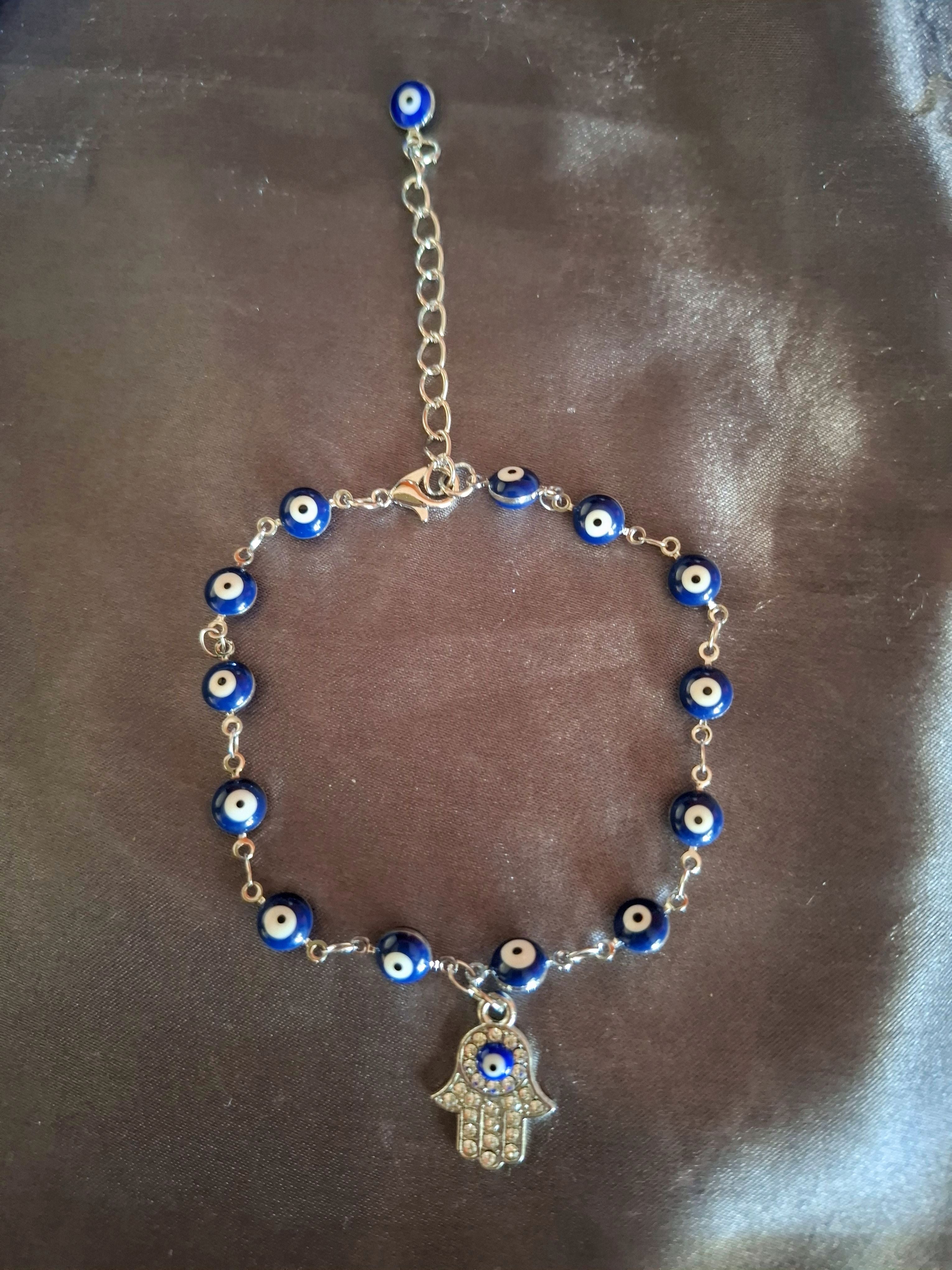 Silver Evil Eye Adjustable Anklet With Rhinestones