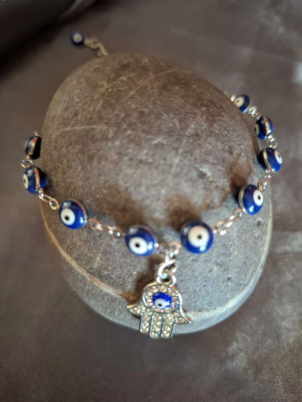 Silver Evil Eye Adjustable Anklet With Rhinestones