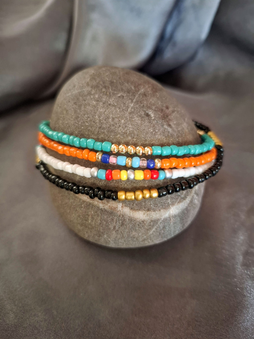 Colourful Rice Bead Adjustable Anklets Pack of 4