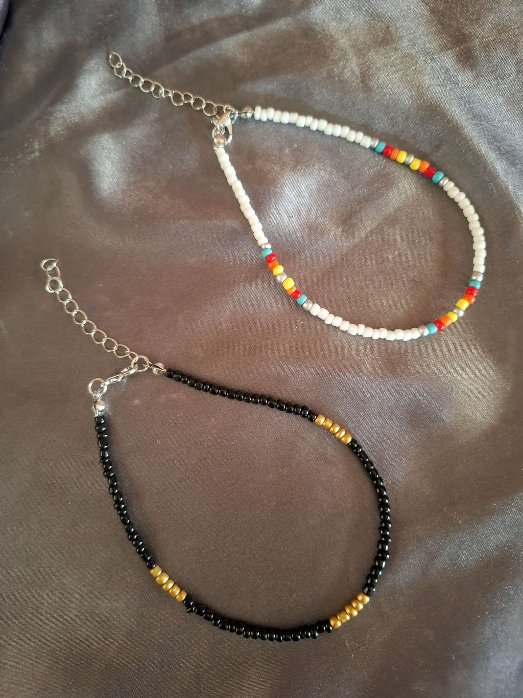 Colourful Rice Bead Adjustable Anklets Pack of 4