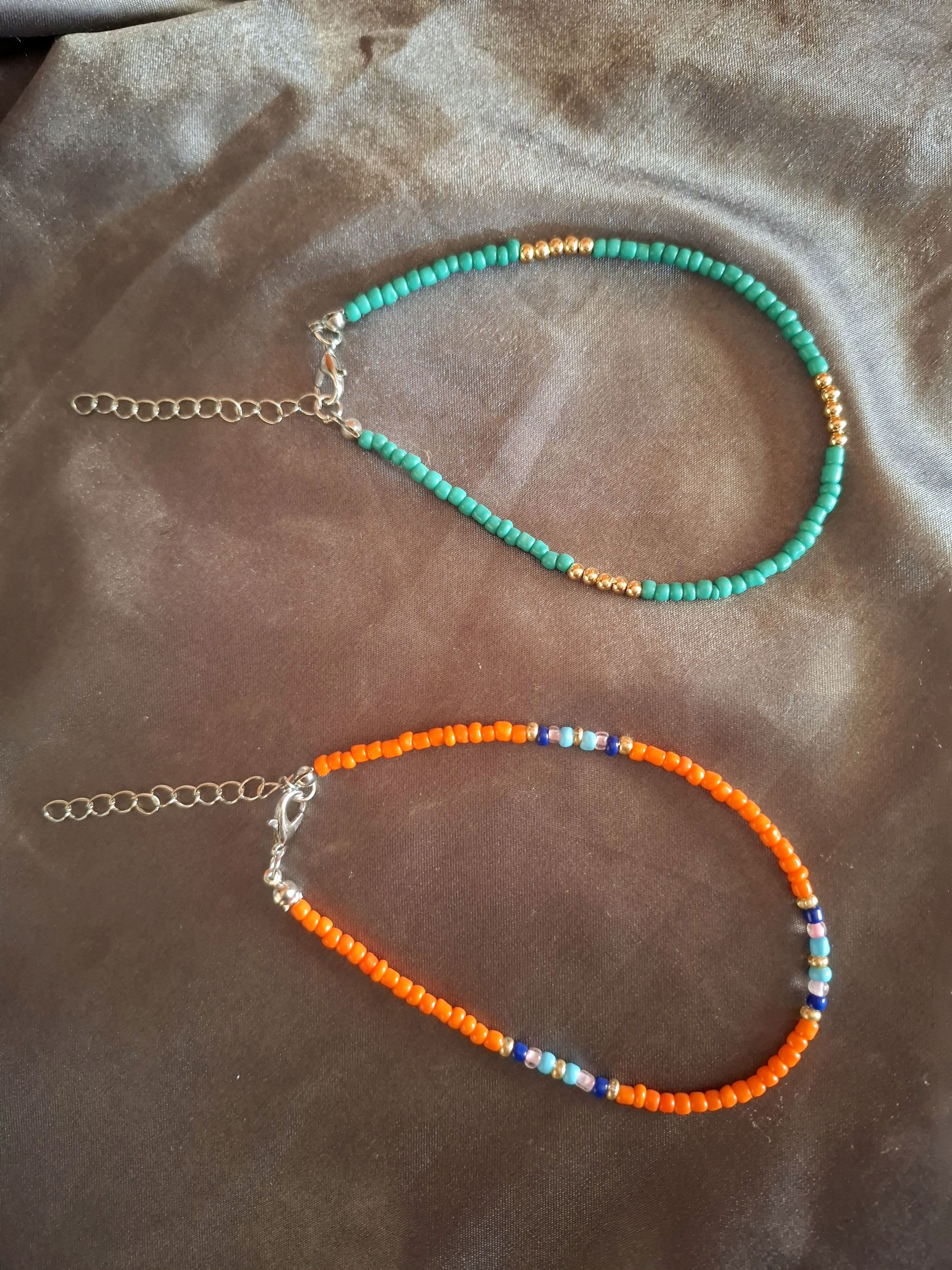 Colourful Rice Bead Adjustable Anklets Pack of 4