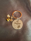 Bee Happy Keyring With Bee Charm