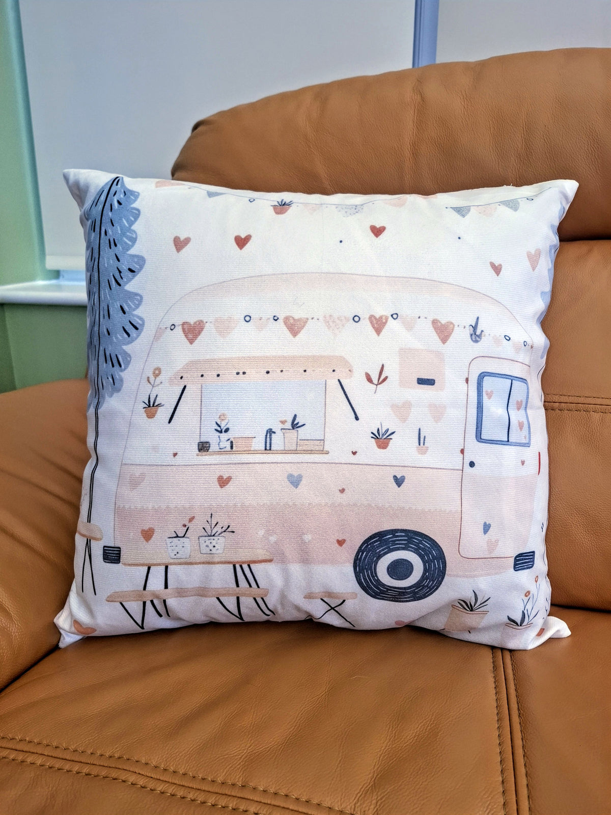 Pink Vintage Caravan Print Cushion Cover 45x45cm