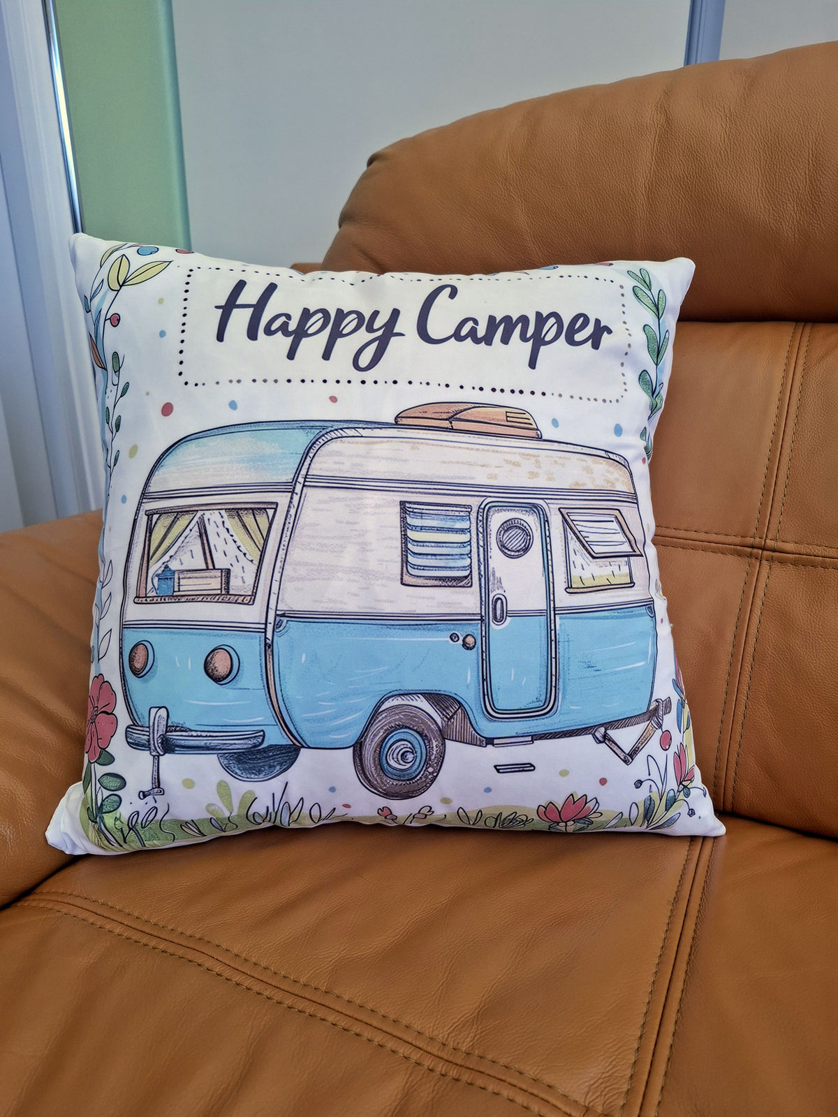 Blue Retro Caravan Print Cushion Cover 45x45cm