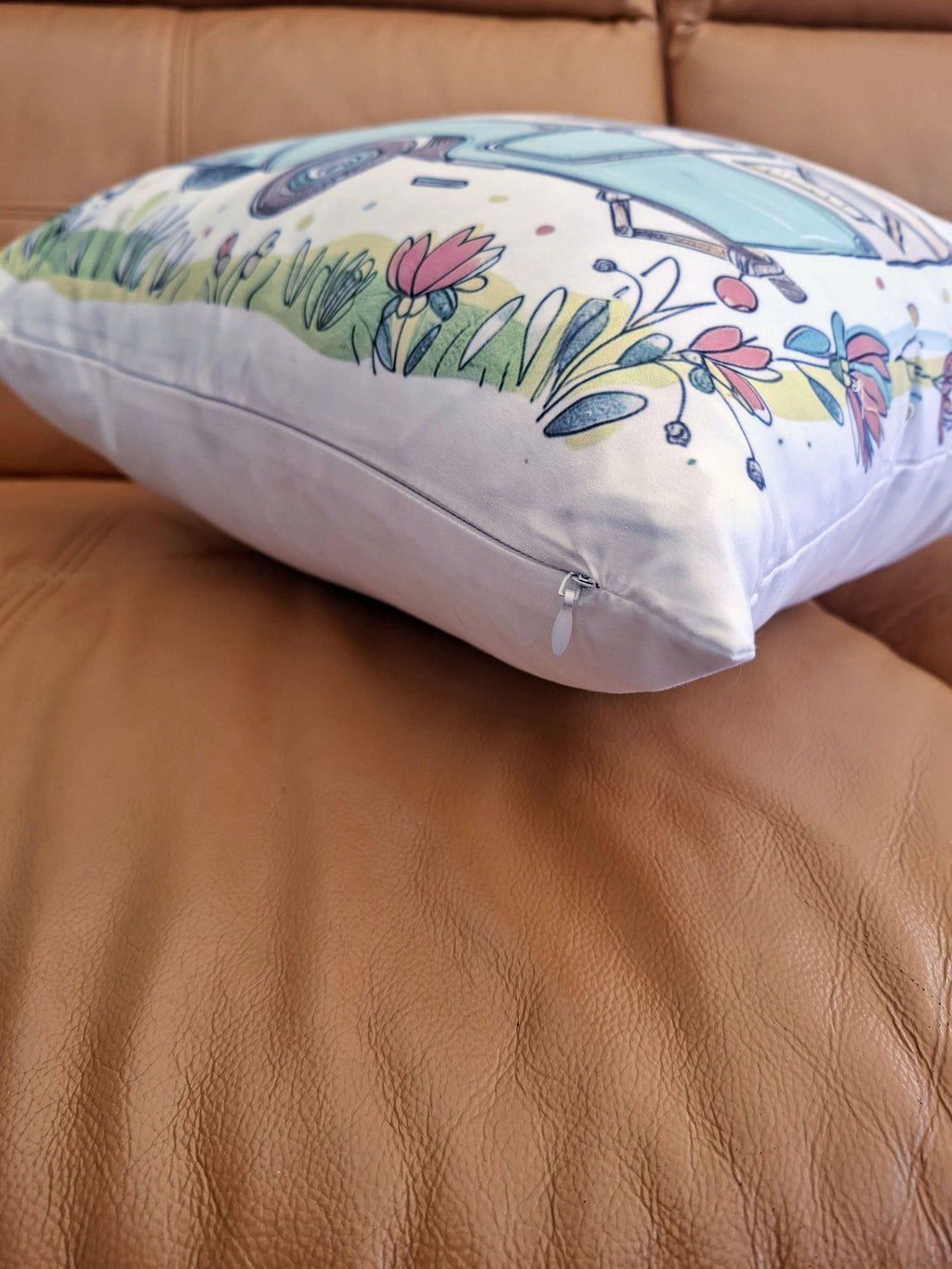 Blue Retro Caravan Print Cushion Cover 45x45cm