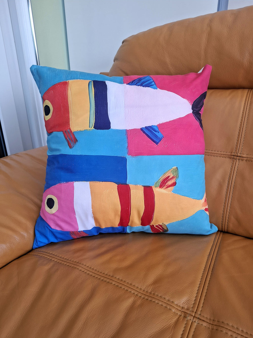 Colourful Geometric Fish Design Cushion Cover 45x45cm
