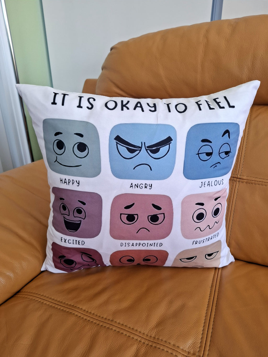 It's Ok to Feel Emotion Emoji Print Cushion Cover 45x45cm