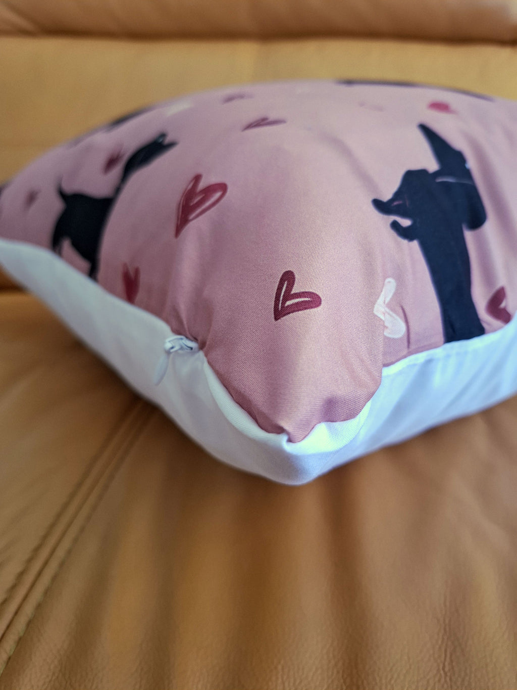 Dachshund Print Cushion Cover with Pink Background 45x45cm