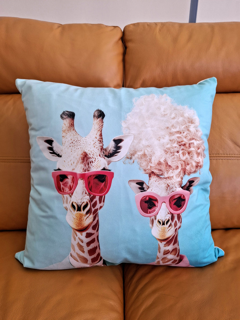 Giraffes Wearing Sunglasses Print Cushion Cover 45x45cm