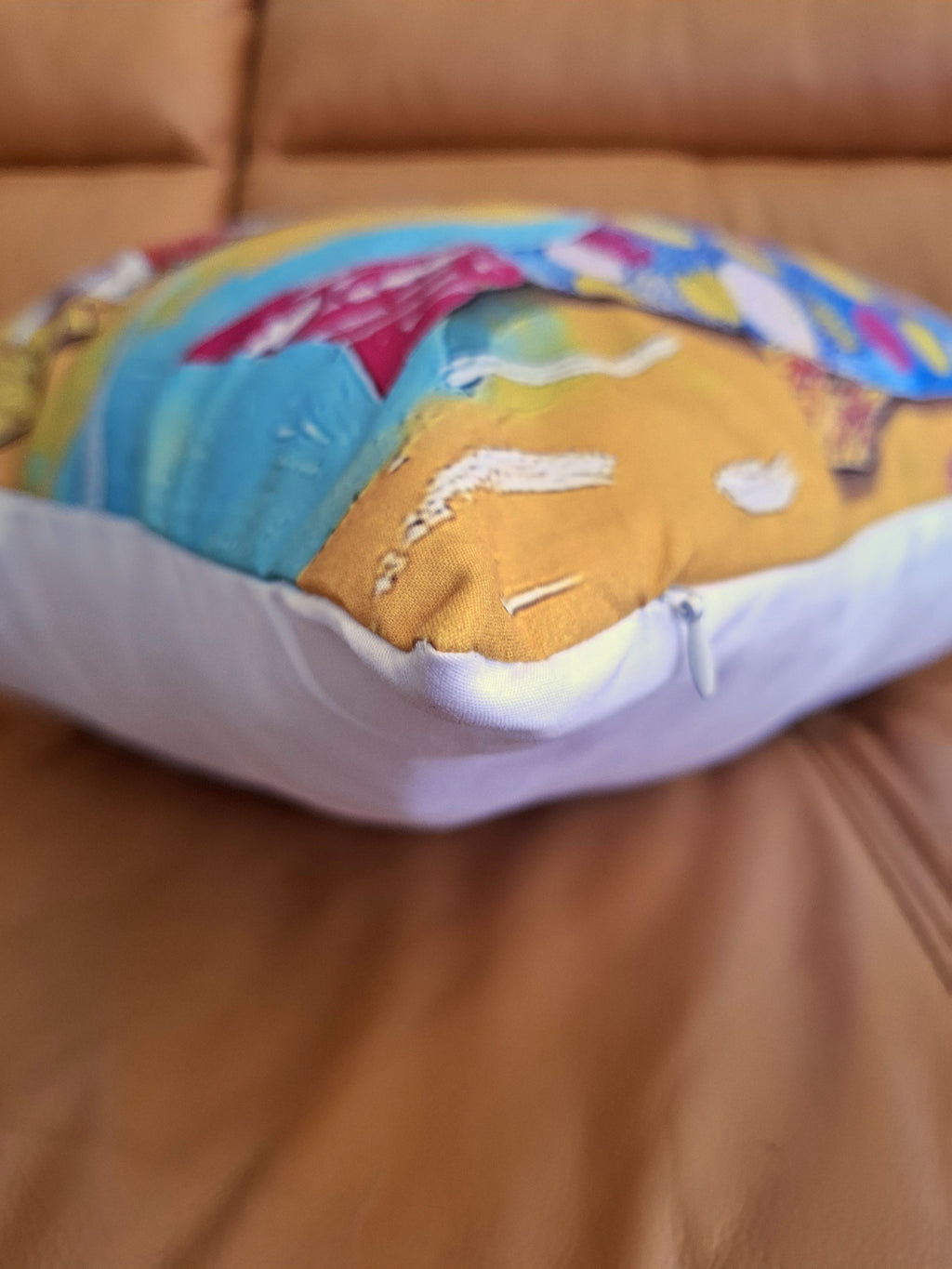 Yellow Cushion Cover with Colourful Abstract Fish Print 45x45cm