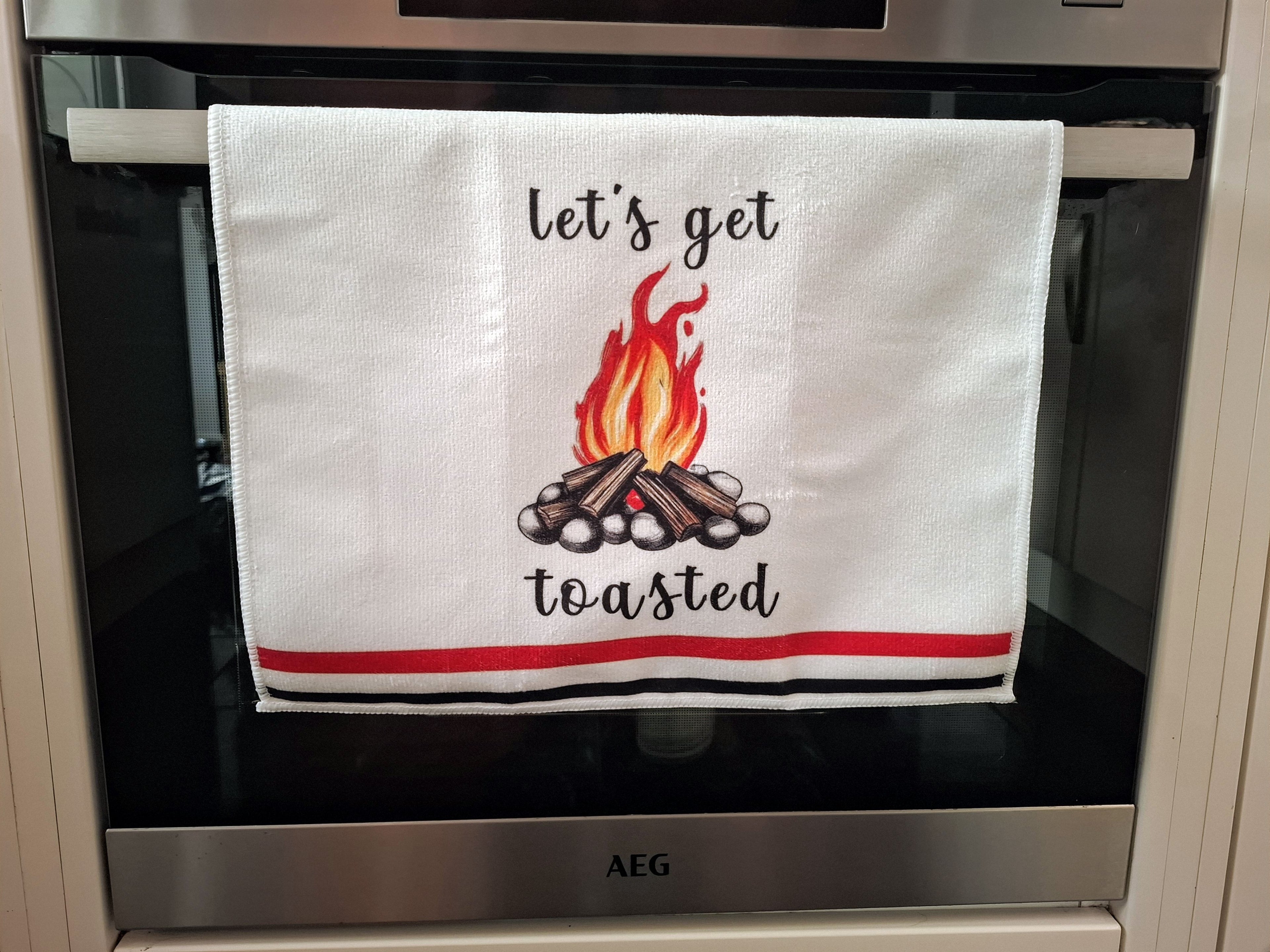 Let's Get Toasted Campfire Design Microfibre Tea Towel 60x40cm