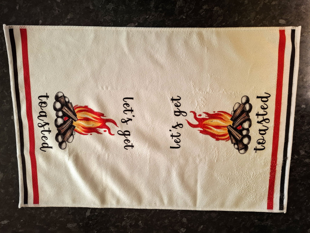 Let's Get Toasted Campfire Design Microfibre Tea Towel 60x40cm