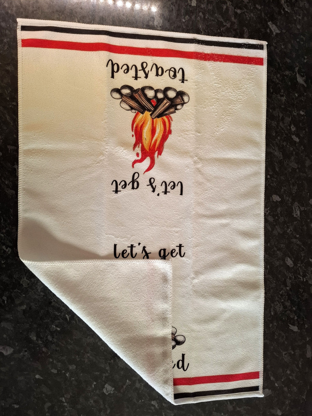 Let's Get Toasted Campfire Design Microfibre Tea Towel 60x40cm
