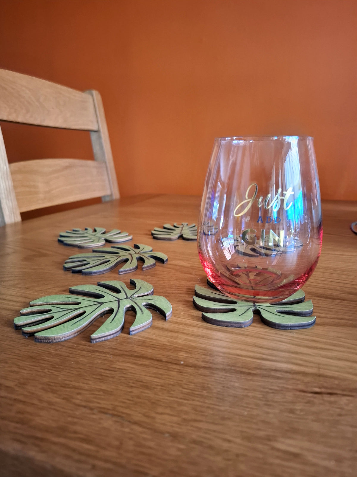 Boho Home Gift – Bamboo Leaf Shape Wooden Coaster Set of 6 | Natural Home Accessory UK