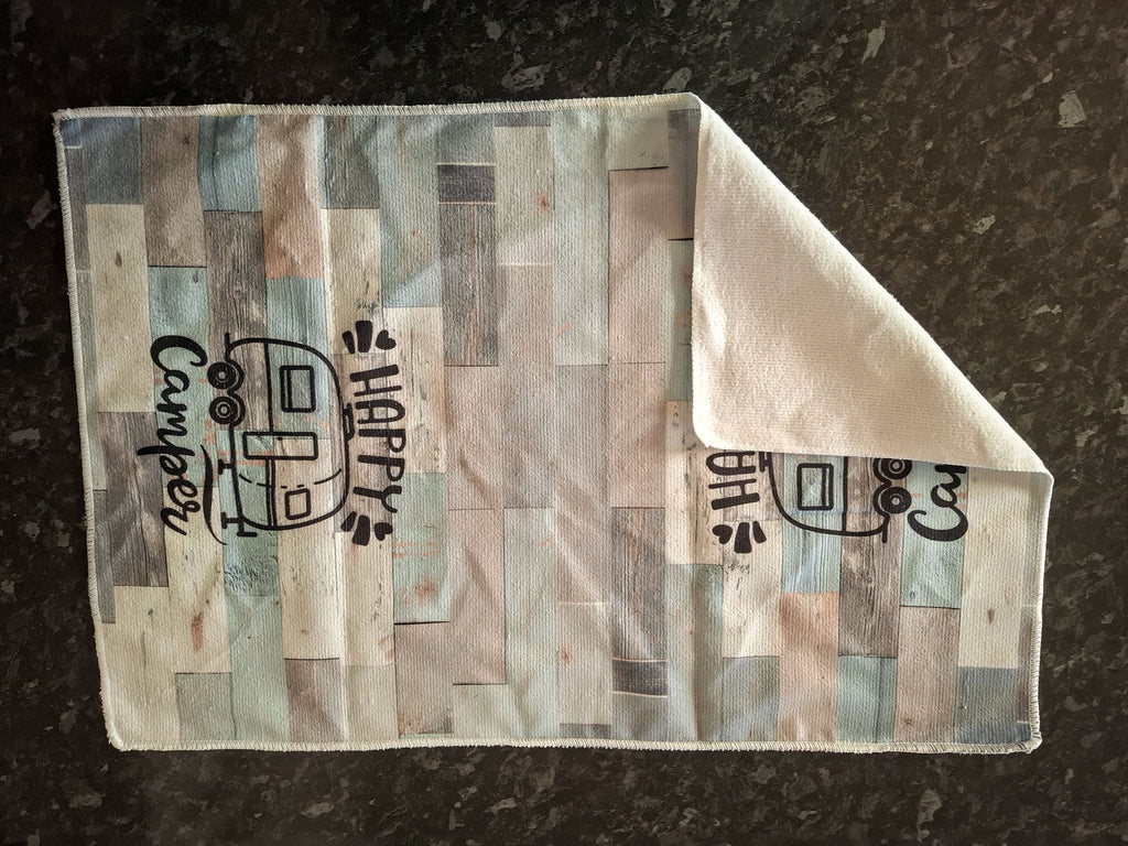 Happy Camper Woodgrain Effect Microfibre Tea Towels 2 Pack 40x60cm
