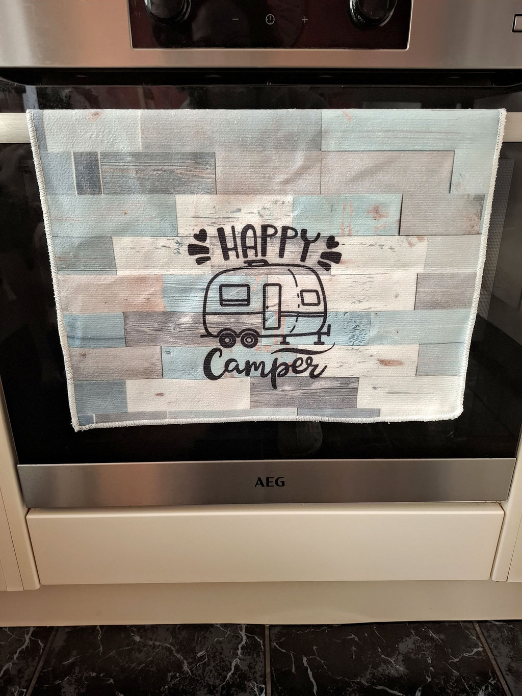 Happy Camper Woodgrain Effect Microfibre Tea Towels 2 Pack 40x60cm
