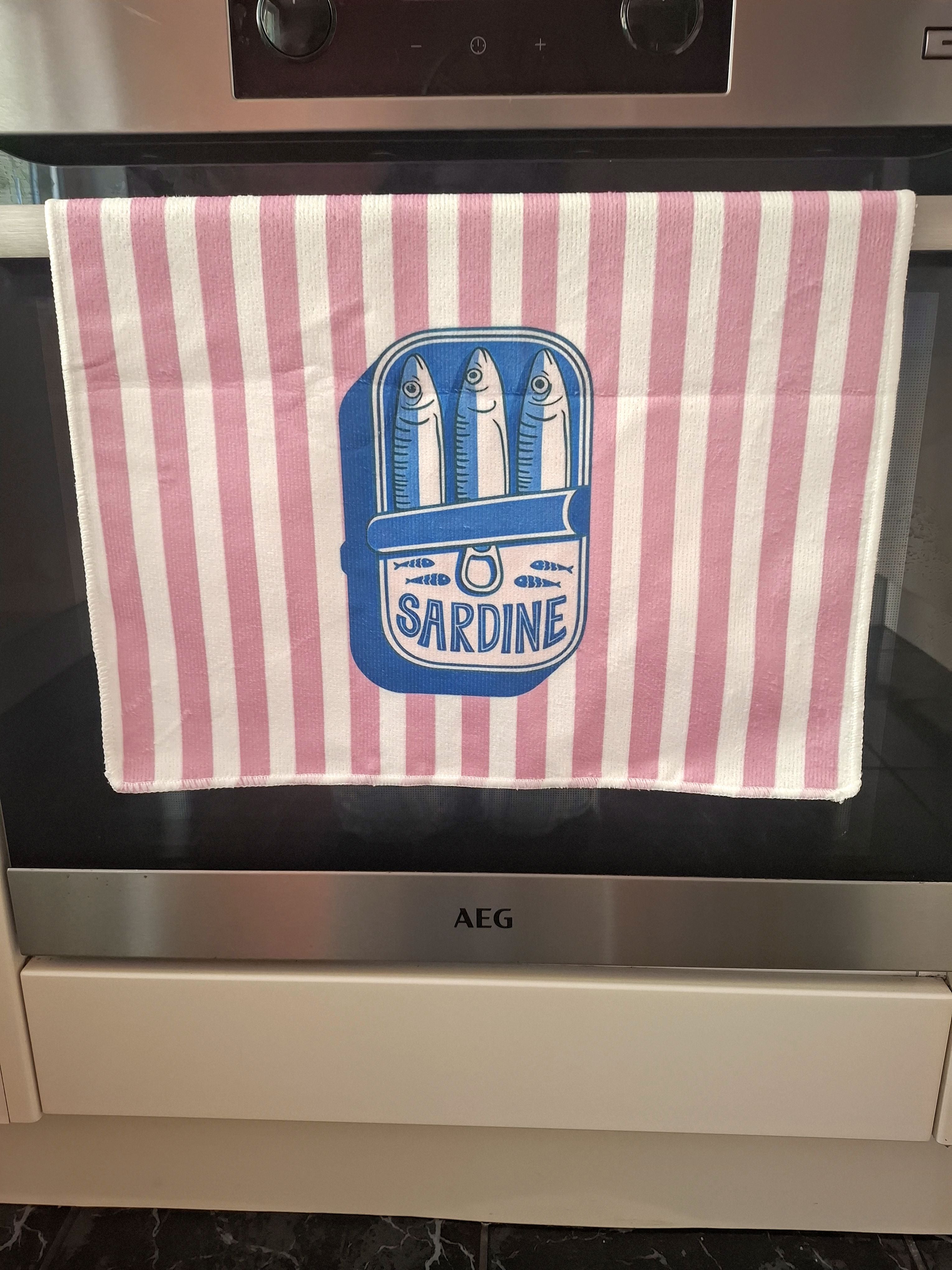 Pink & Blue Lobster and Sardine Design Microfibre Tea Towels - Pack of 2