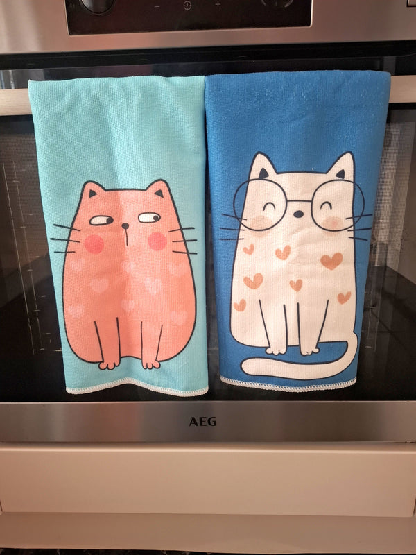 Cat Theme Microfibre Tea Towels 2 Pack 40x60cm