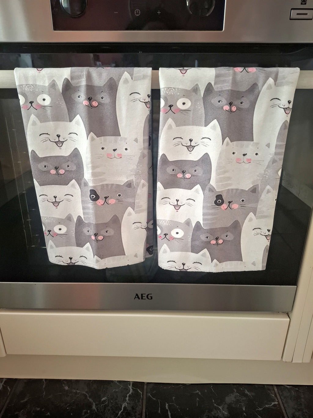 Black & White Cat Print Microfibre Tea Towels 2 Pack 40x60cm