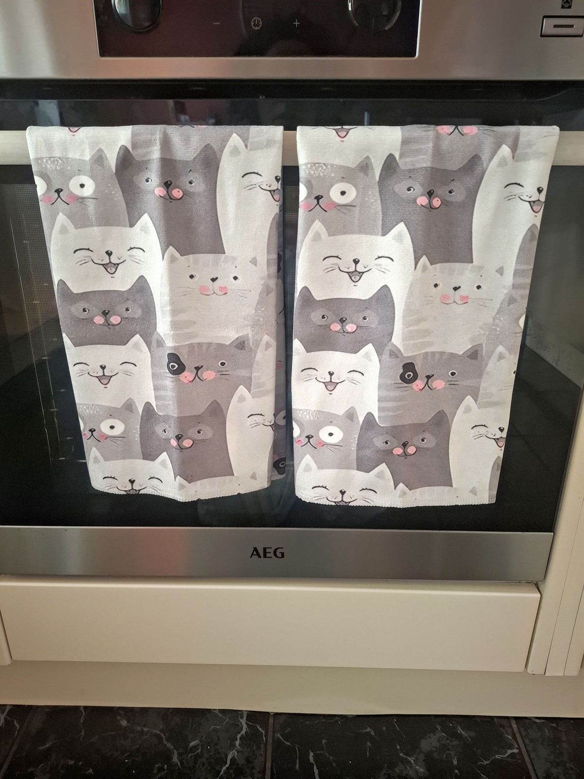 Black & White Cat Print Microfibre Tea Towels 2 Pack 40x60cm