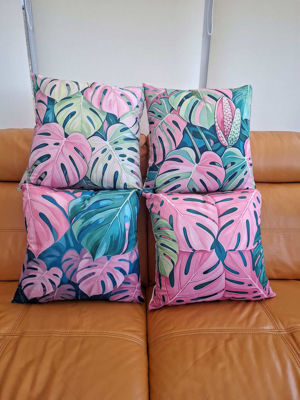 Pink Tropical Palm Leaf Design Cushion Covers Pack of 4 45x45cm