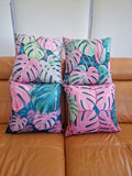 Pink Tropical Palm Leaf Design Cushion Covers Pack of 4 45x45cm