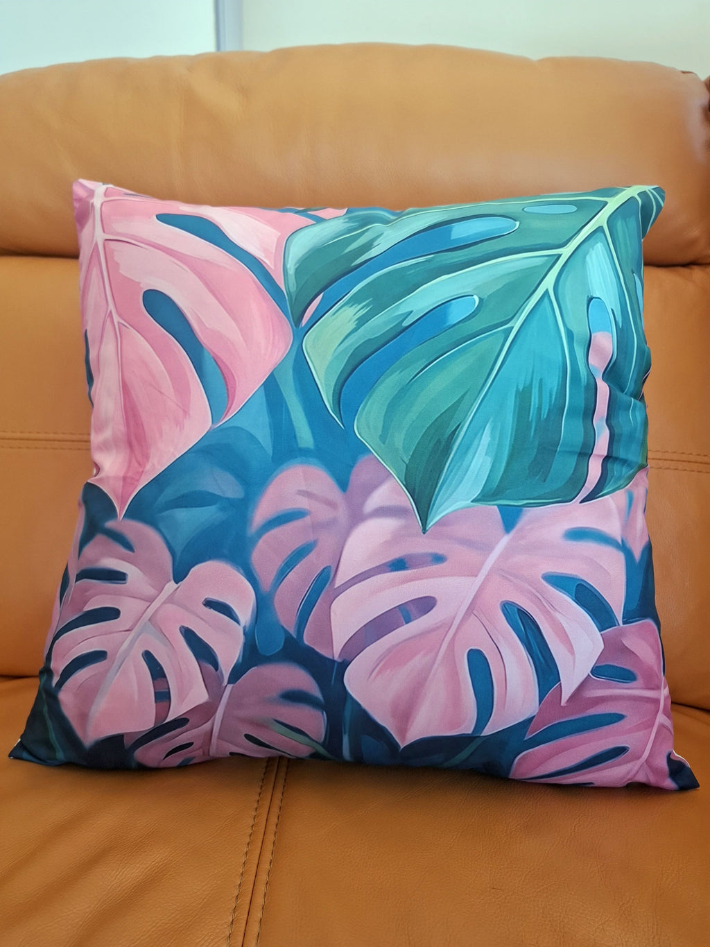 Pink Tropical Palm Leaf Design Cushion Covers Pack of 4 45x45cm