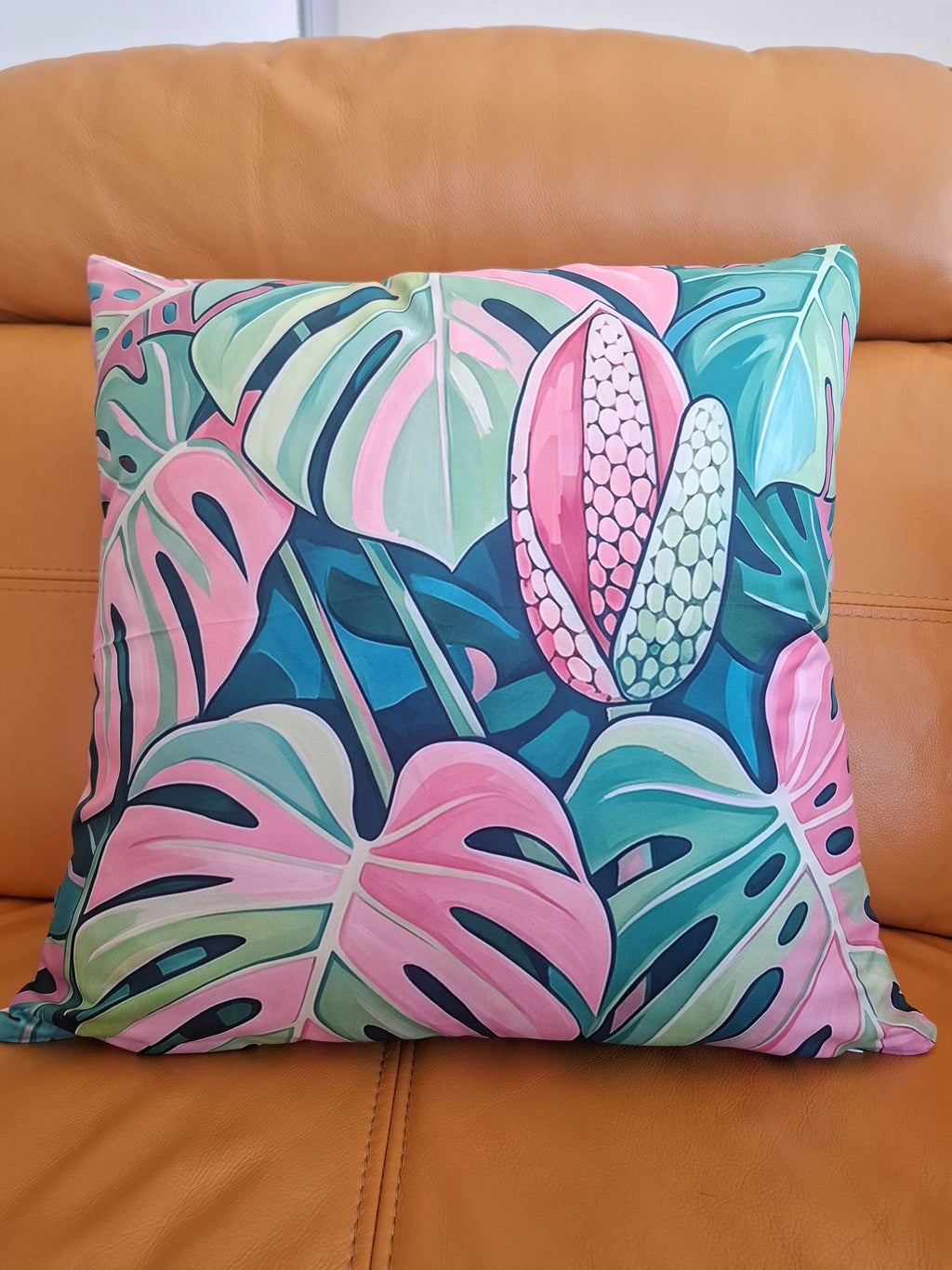 Pink Tropical Palm Leaf Design Cushion Covers Pack of 4 45x45cm