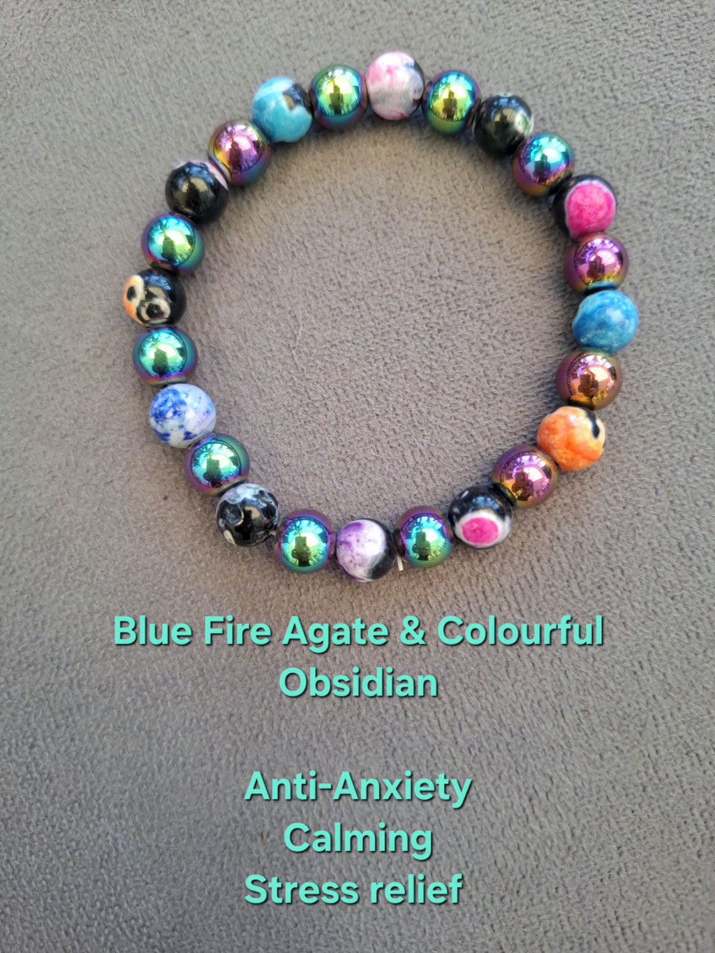 Blue Fire Agate and Colourful Obsidian Natural Stone Anti-Anxiety Bracelet