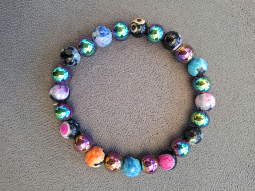 Blue Fire Agate and Colourful Obsidian Natural Stone Anti-Anxiety Bracelet