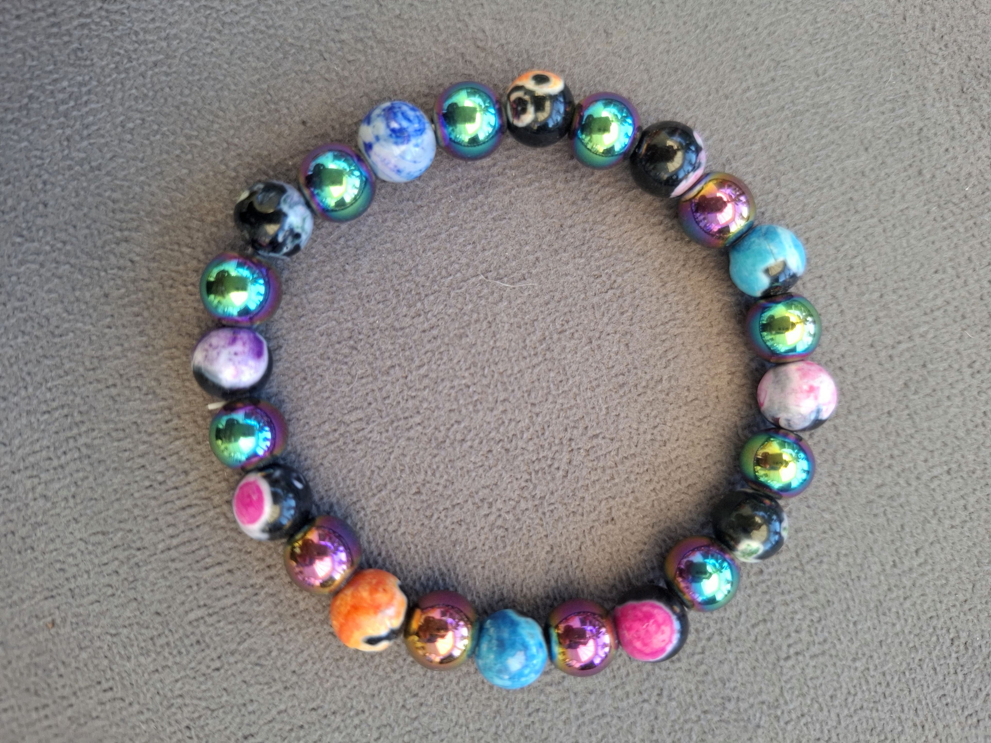 Blue Fire Agate and Colourful Obsidian Natural Stone Anti-Anxiety Bracelet