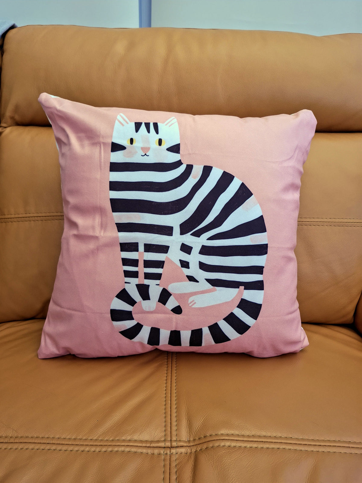 Pink Cushion Cover with Abstract Black and White Cat Print 45x45cm