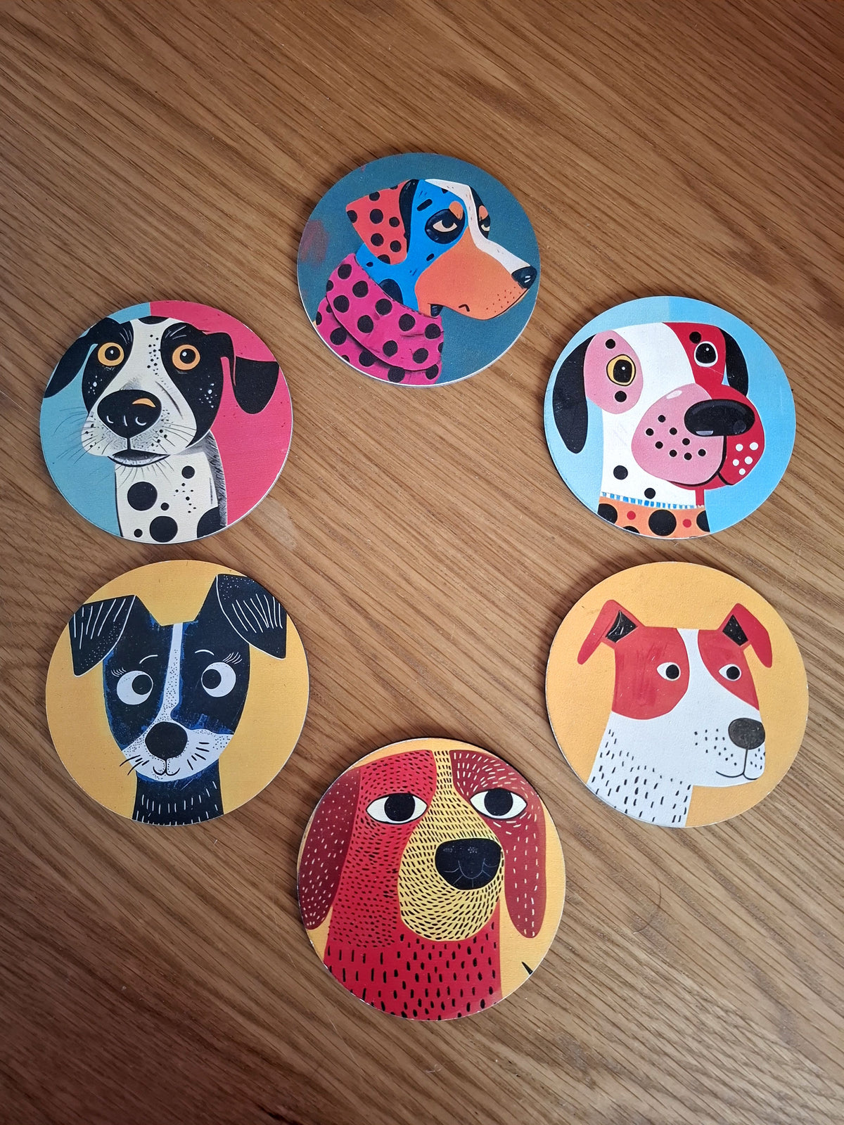 Dog Lover Gift Set – Colourful Dog Design Wooden Coaster Set of 6 | Novelty Home Gift