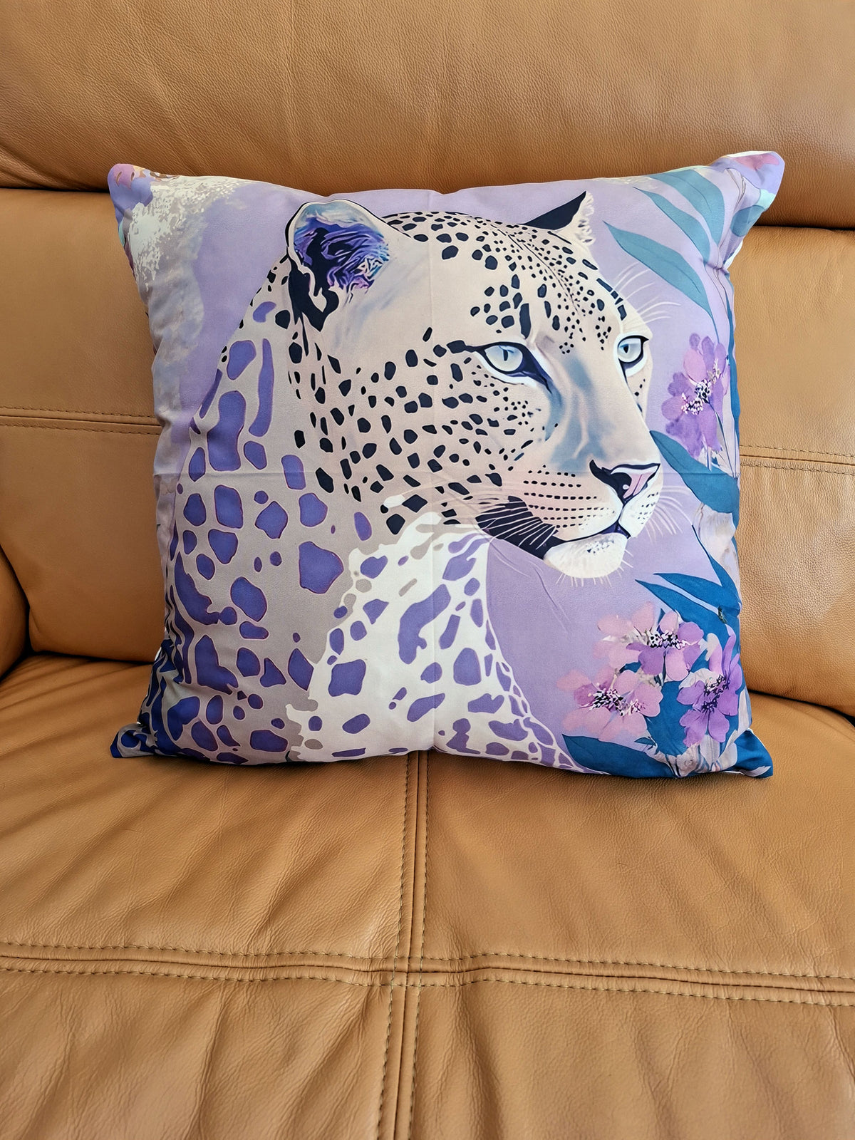 Lilac Floral Cheetah Design Cushion Cover 45x45cm