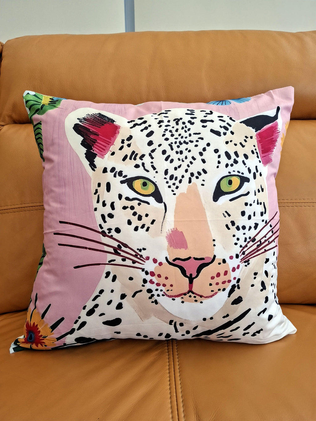 Pink Floral Leopard Design Cushion Cover 45x45cm