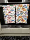 Colourful Anchovy & Sardine Tin Design Microfibre Tea Towels 2 Pack 40x60cm