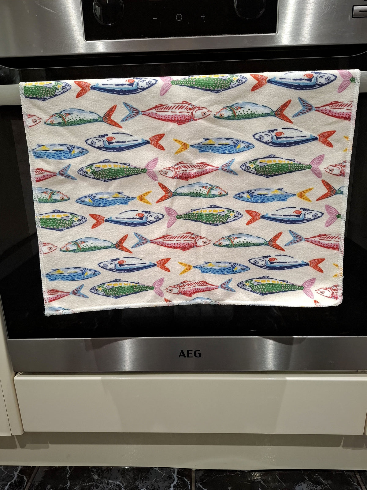 Colourful Anchovy & Sardine Tin Design Microfibre Tea Towels 2 Pack 40x60cm
