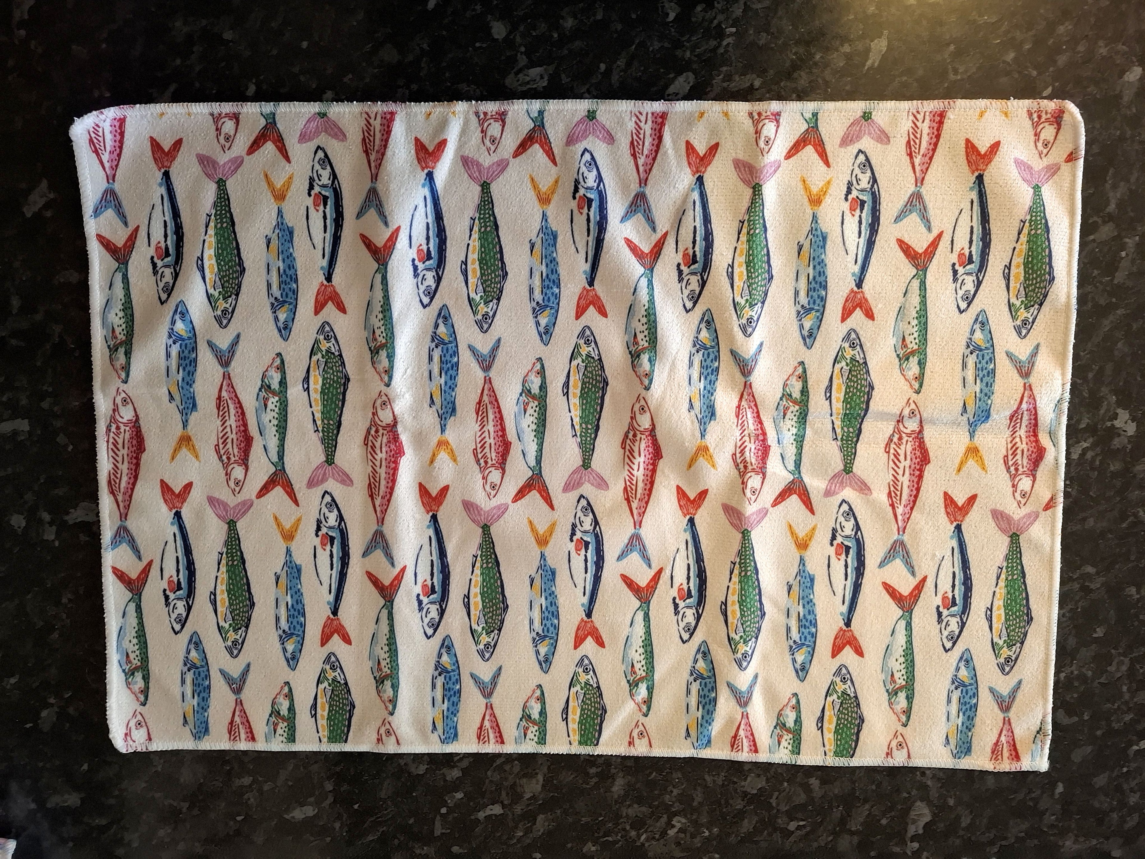 Colourful Anchovy & Sardine Tin Design Microfibre Tea Towels 2 Pack 40x60cm
