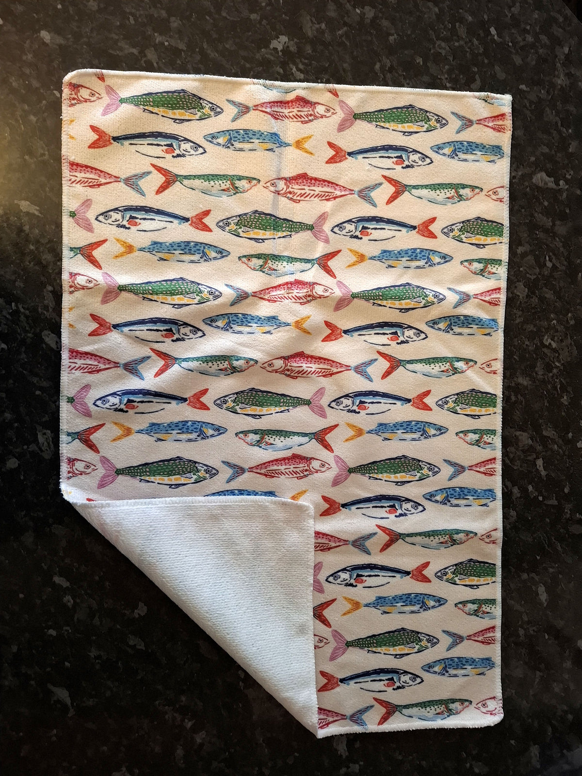 Colourful Anchovy & Sardine Tin Design Microfibre Tea Towels 2 Pack 40x60cm