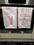 Pink Lobster & Sardine Design Microfibre Tea Towels 2 Pack 40x60cm