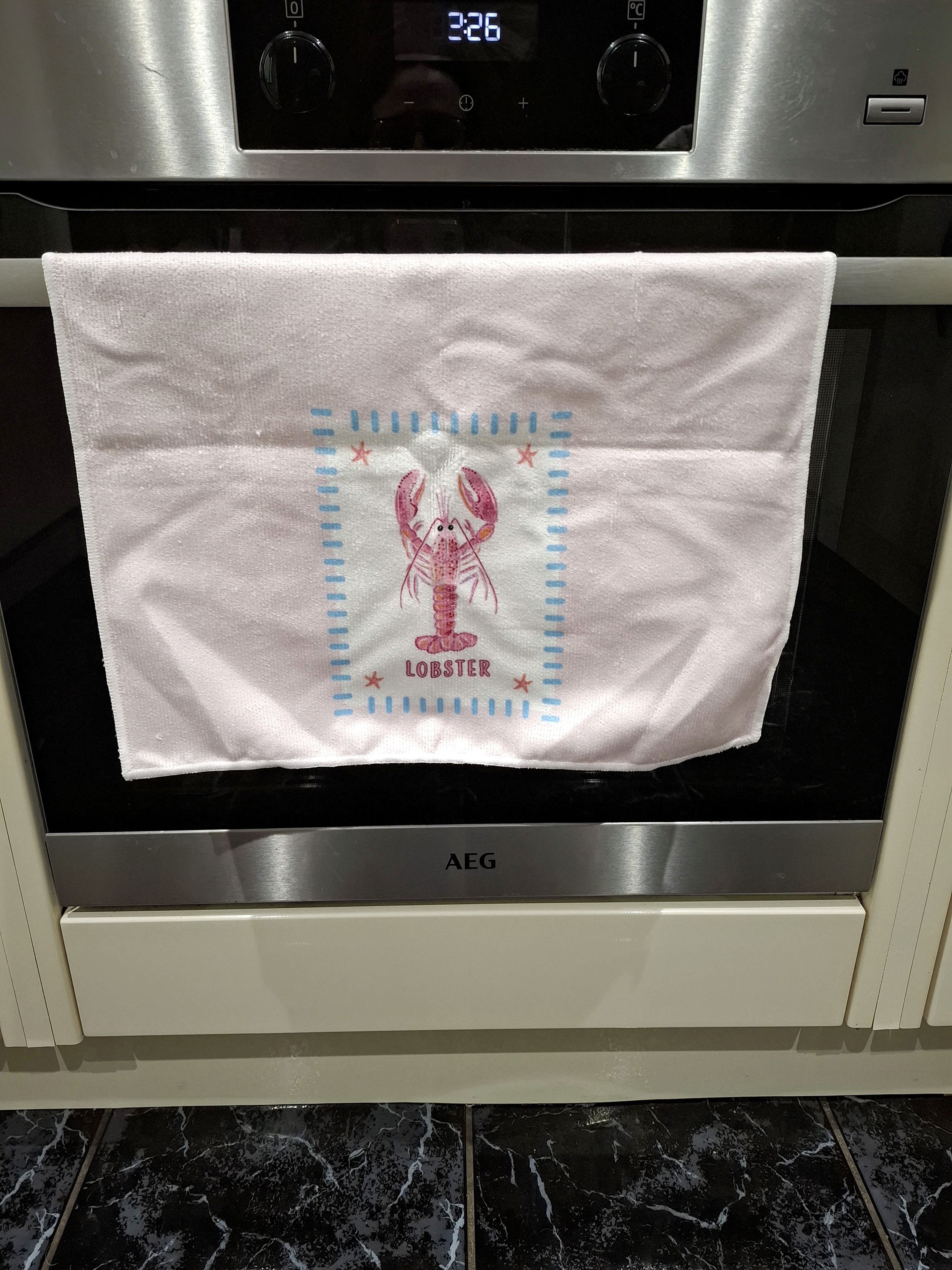 Pink Lobster & Sardine Design Microfibre Tea Towels 2 Pack 40x60cm