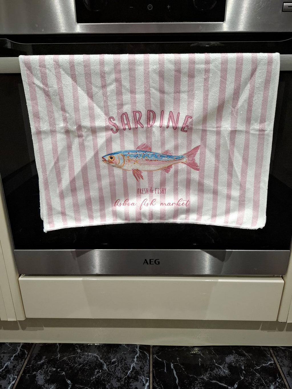 Pink Lobster & Sardine Design Microfibre Tea Towels 2 Pack 40x60cm