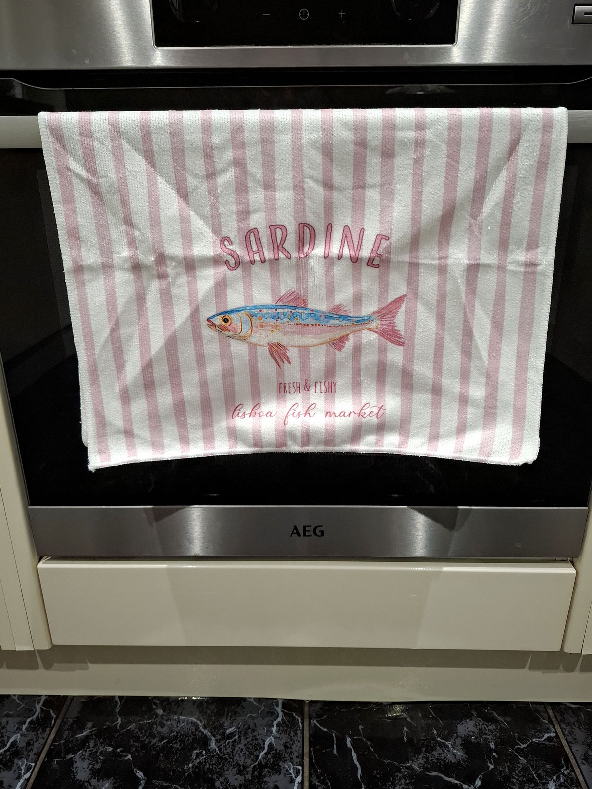 Pink Lobster & Sardine Design Microfibre Tea Towels 2 Pack 40x60cm