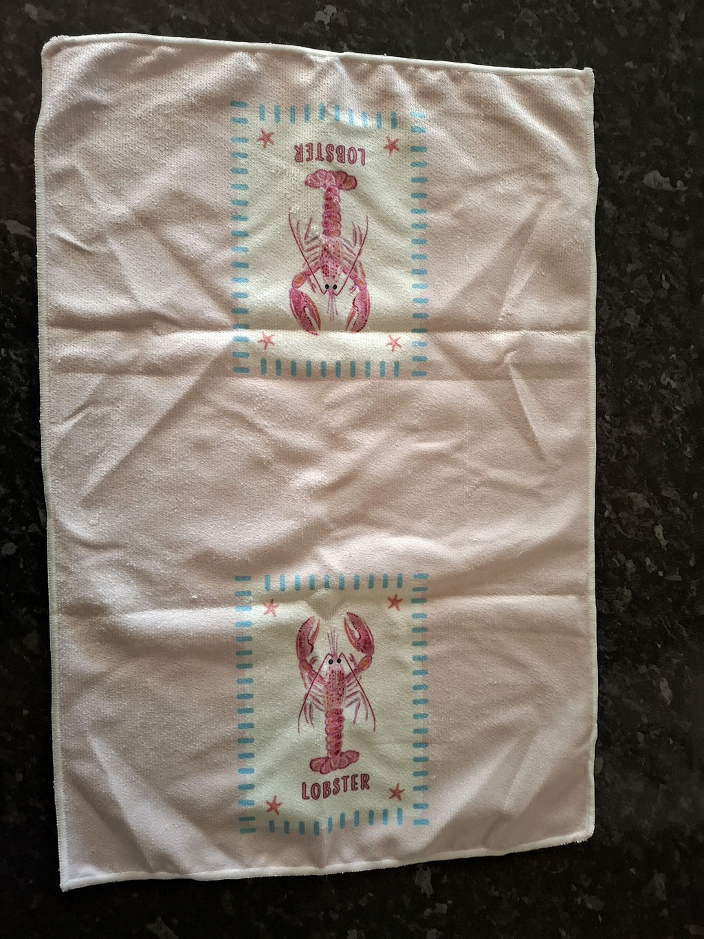 Pink Lobster & Sardine Design Microfibre Tea Towels 2 Pack 40x60cm