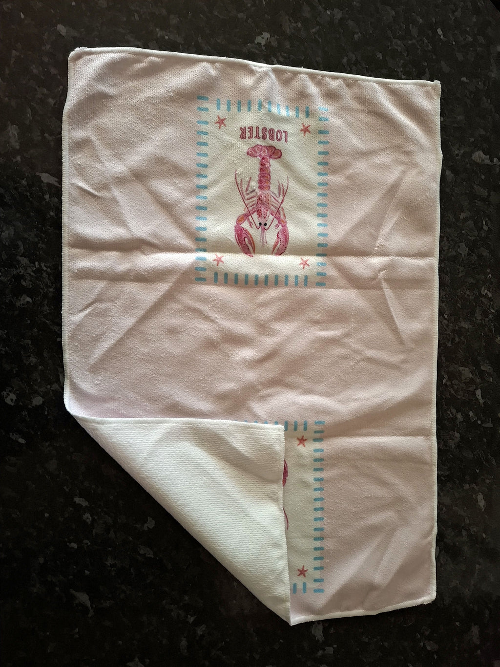 Pink Lobster & Sardine Design Microfibre Tea Towels 2 Pack 40x60cm