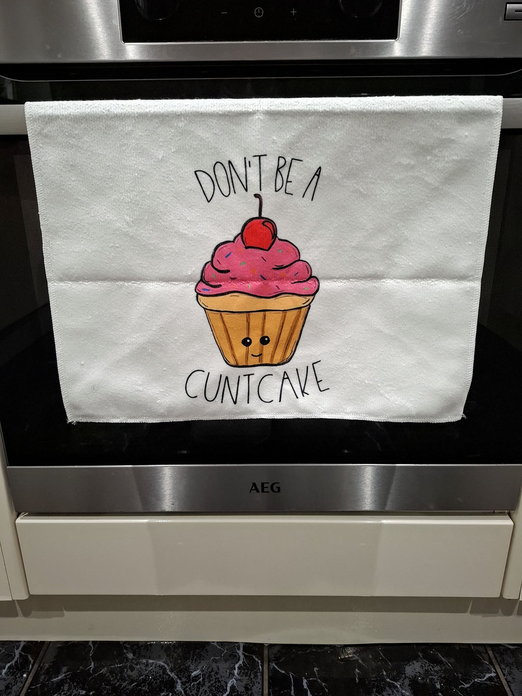 Funny Waffle & Cupcake Theme Microfibre Tea Towels 2 Pack 40x60cm