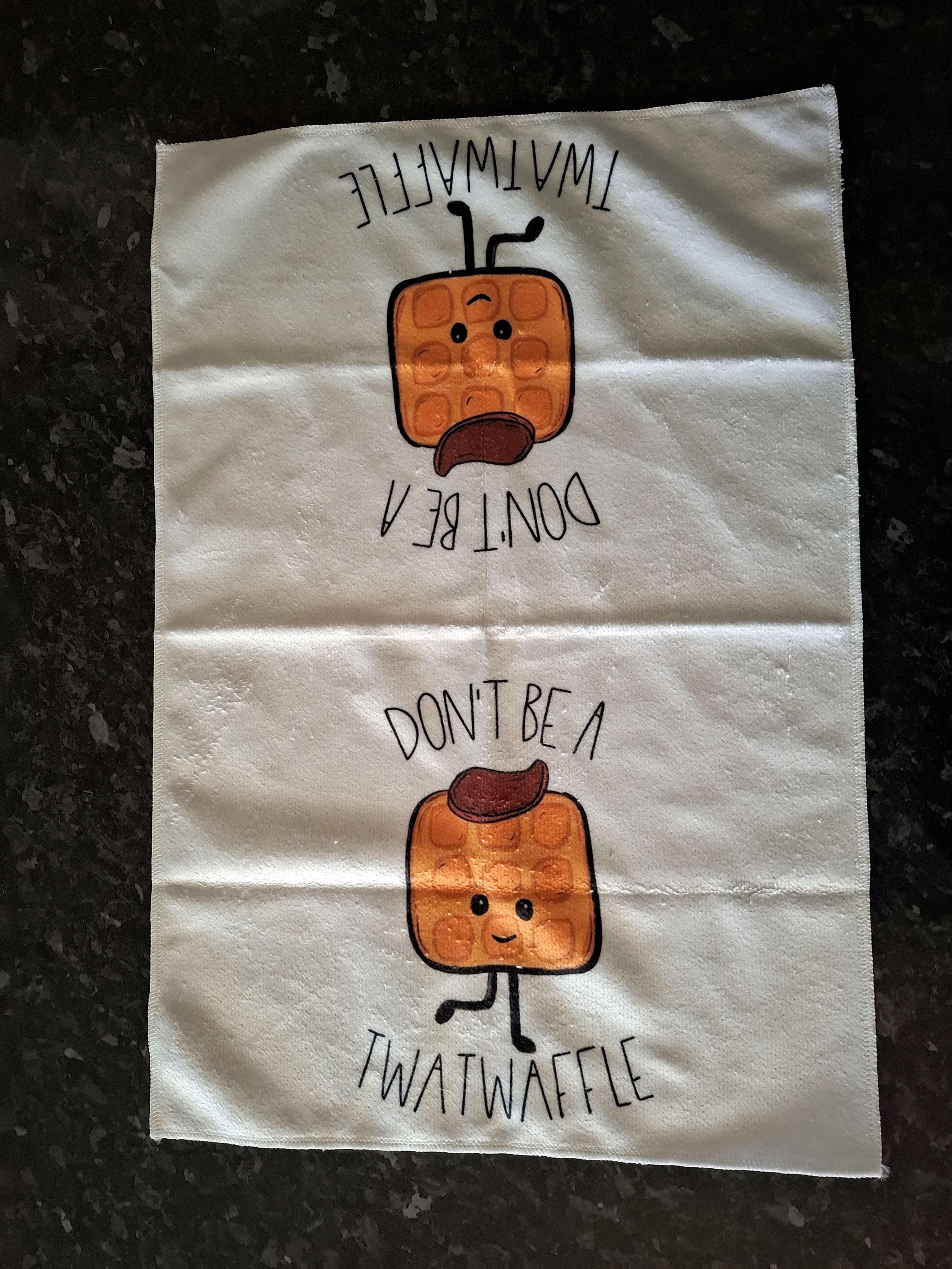 Funny Waffle & Cupcake Theme Microfibre Tea Towels 2 Pack 40x60cm