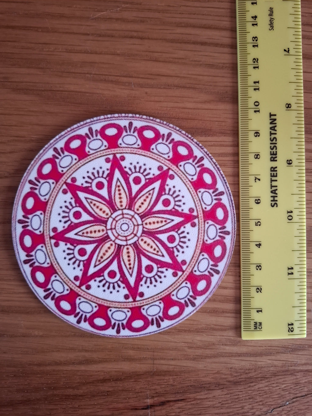 Boho Gift for Her – Pink Mandala Wooden Coaster Set of 6 | Quirky Home Décor