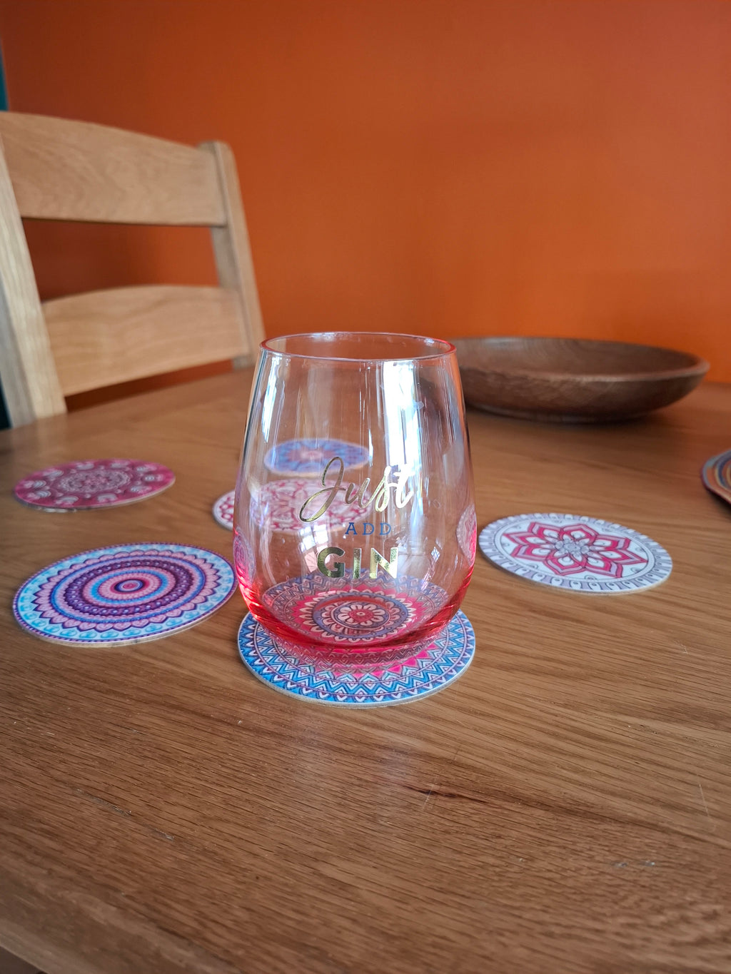 Boho Gift for Her – Pink Mandala Wooden Coaster Set of 6 | Quirky Home Décor